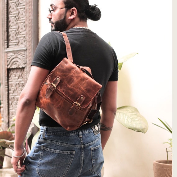Genuine leather convertible backpack discount