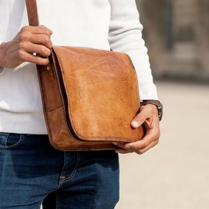 Sacoche bandoulière en cuir robuste vintage pour homme et femme, Sac bandoulière en cuir vintage, Sac bandoulière en cuir marron, DJANGO