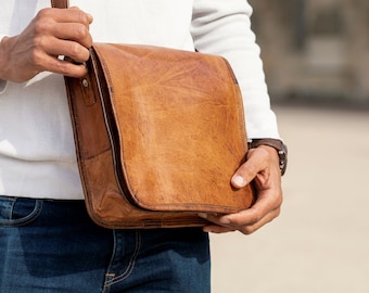 Vintage crossbody leather bag, Messenger leather crossbody bag, Brown leather crossbody bag, Genuine leather crossbody bag, Brown messenger