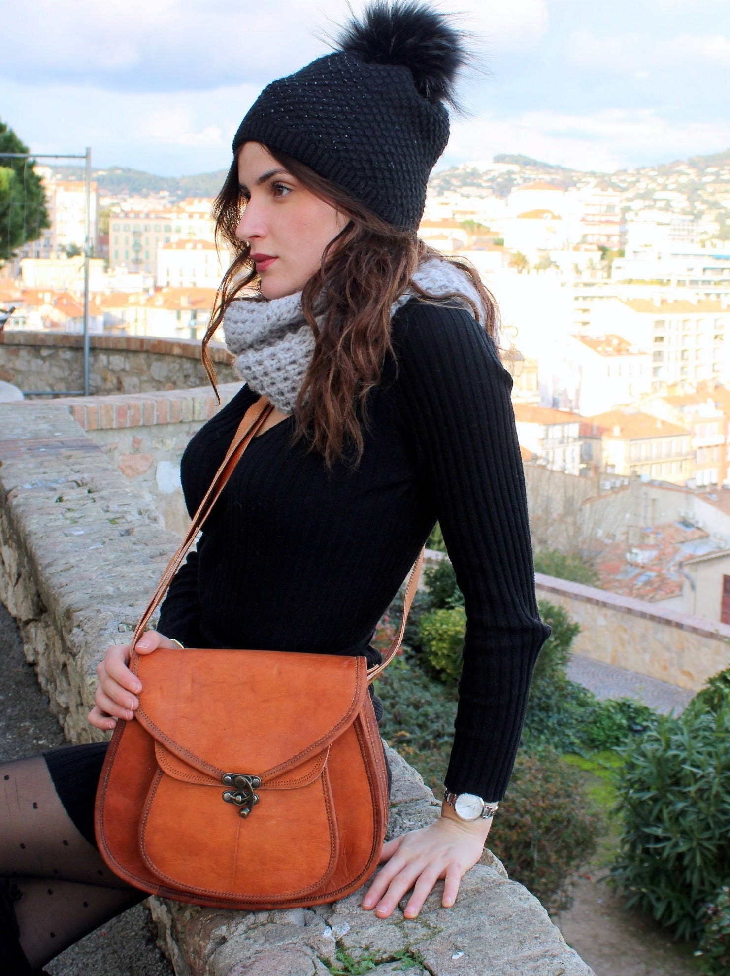 Borsa a mano in vera pelle, borsa a tracolla rotonda in pelle marrone, borsa in pelle naturale per donna, borsa in pelle conciata al naturale in stile vintage