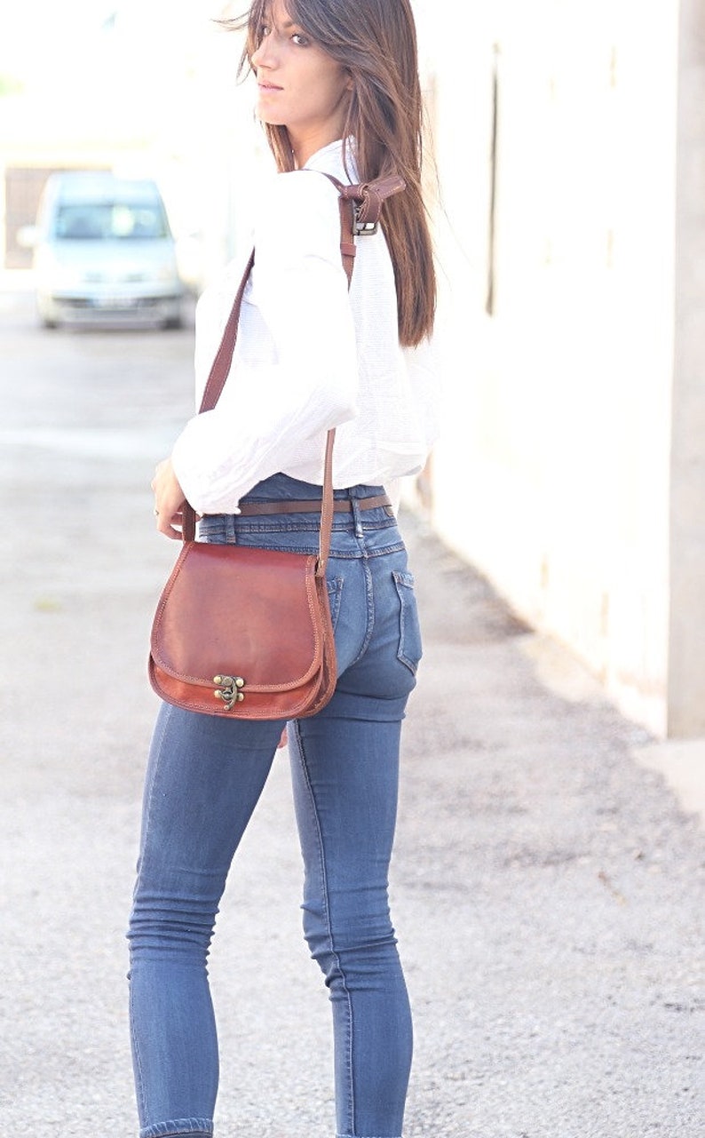 Genuine leather shoulder bag for women, Handmade crossbody bag, Leather shoulder bag brown, Vintage leather shoulder bag, Vintage 70's purse image 3