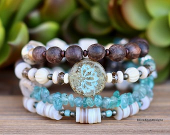 Lotus Bloem Armband, Memory Wire Armband, Diffuser Armband, Zomer Armband, Boho Armband, Kralen Armband, Gelaagde Armband