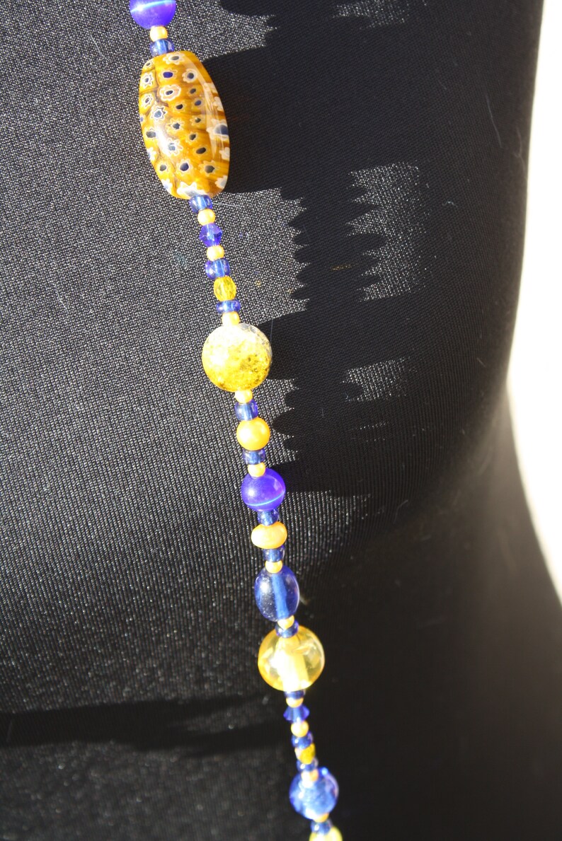 Kette lang Schmuck Statement Halsschmuck XXL blau weiß gelb | Etsy
