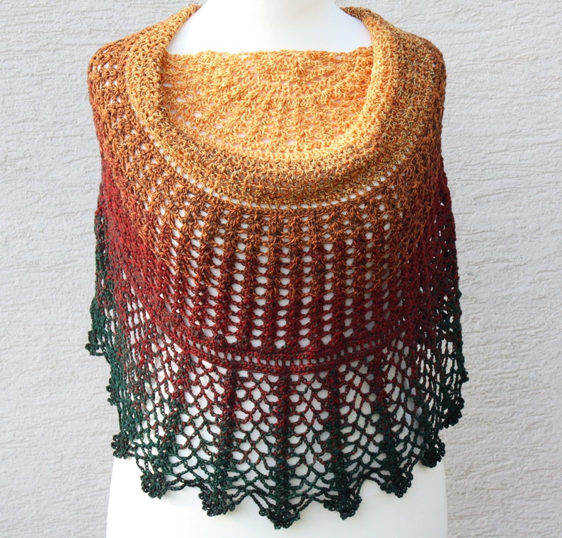 Fashion Accessoires Tuch Dreieckstuch Gehäkelt Schal Farbverlaufswolle Orange Brown Red Green - 