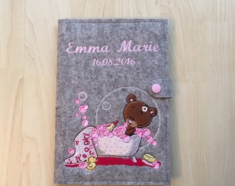 Funda de fieltro para cuadernillo de examen con osito de baño