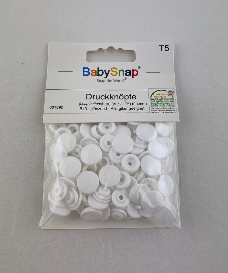 Druckknöpfe BabySnap T5 12,4 mm Farbe B43 weiß Bild 1