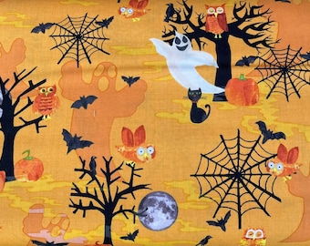 Tela de patchwork Haunted Hollow Spooky Forest naranja Halloween de Clothworks