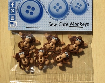 Tricot Créations Boutons Dress It Up : Sew Cute Monkeys - Singe - Boutons Pour Décoration Mercerie Couture Album Scrapbooking Et Décoration Gâteaux
