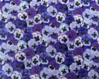 Tissu patchwork, fleurs en tissu, pensées violettes, collection Summer Days par Makower UK