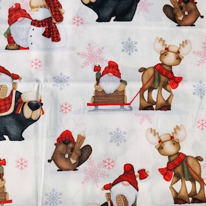 Tessuto patchwork Timber Gnomes tessuto di cotone Winter Gnome "Personaggio del bosco Allover"