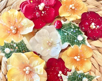 DELUXE Christmas Holiday Flower Hair Clips/Winter Hair Accessories for Women Girls Toddlers Unique Christmas Gifts from Mom Ballet Accessory