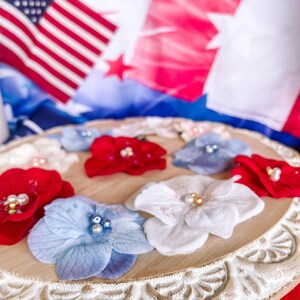 Patriotic Red White & Blue Flower Hair Clips, 4th of July Hair Accessories for Girls Toddlers Women, Memorial Day, Summer Party Favors