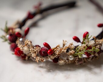 Frozen-inspired Floral Headband/Dried Flower headband Gift for Girl Women Wedding Hair Accessories Autumn Winter Wedding Christmas Gift