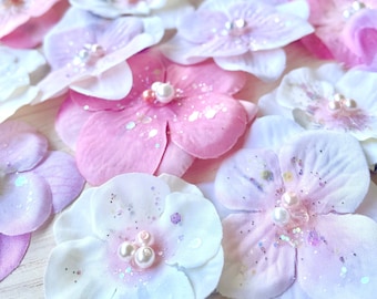 Pink White Hydrangea Flower Hair Clips/Rapunzel Flowers for Braid Hair Toddler Girl Women Barbie Eras Tour Hair Dance Princess Party Favors