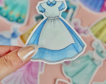 Alice in Wonderland Dress Sticker | Vinyl Sticker | Wonderland Aesthetic Decal | Cute Laptop Water Bottle Sticker | Fantasy Dress Art