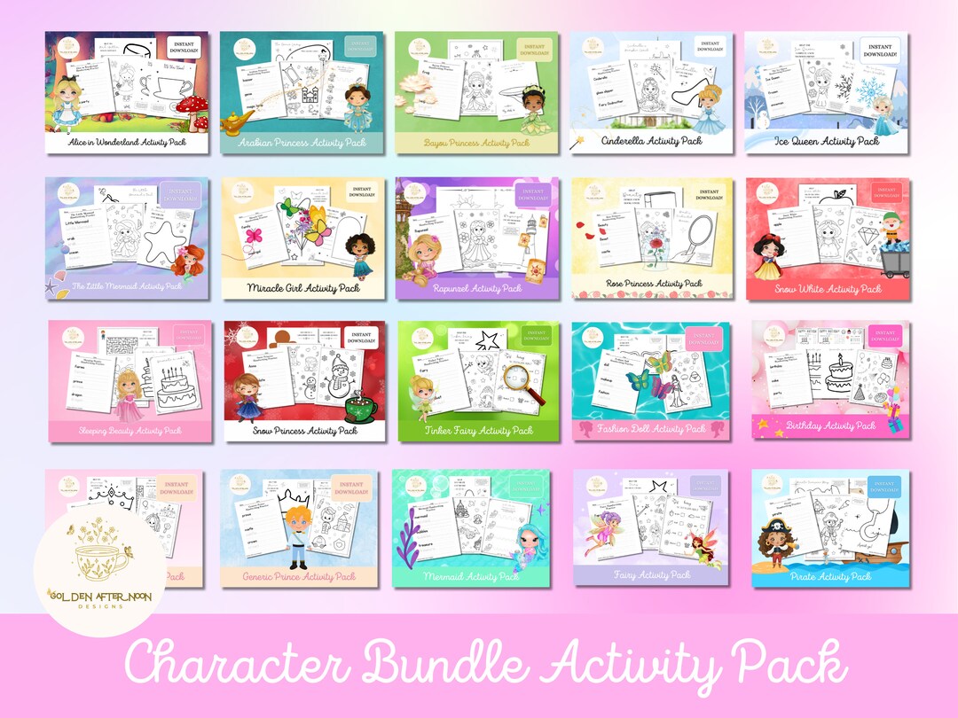 Set of 20 Character Bundle Printable Activity Pack | Princess Party ...