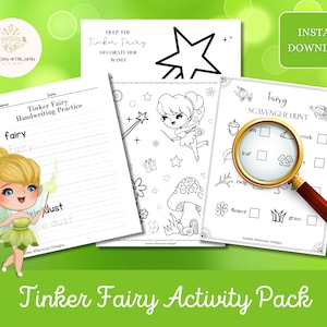 Tinker Fairy Printable Activity Pack/for Little Girl Tinkerbell Fairy Birthday Party Favors Gift Coloring DIY Crafts Nature Scavenger Hunt