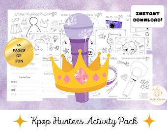 K-pop Demon Hunters Coloring Pages Printable Activity Pack | Download Craft & Handwriting Worksheets | Kids K-pop Party, Classroom Activity