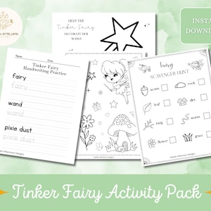 Tinker Fairy Printable Activity Pack/for Little Girl Tinkerbell Fairy Birthday Party Favors Gift Coloring DIY Crafts Nature Scavenger Hunt
