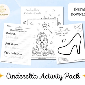 Cinderella Princess Printable Activity Pack | Coloring Pages Worksheets Crafts for Girls  Toddler Gift Birthday Party Favor Instant Download
