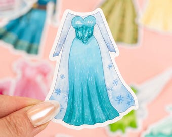 Frozen Elsa Princess Dress Sticker | Vinyl Waterproof Glossy Sticker / Princess Party Favors, Journal Laptop Bottle Decal