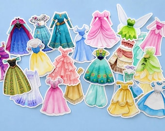 Princess Dress Sticker Bundle | Waterproof Matte Vinyl, Fairytale Collection, Party Favors, Journal Laptop Bottle Decal