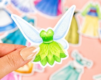 Tinkerbell Fairy Dress Vinyl Waterproof Sticker / Tea Party Dress, Party Favors, Journal Laptop Bottle Decal, Fantasy Scrapbook Stickers