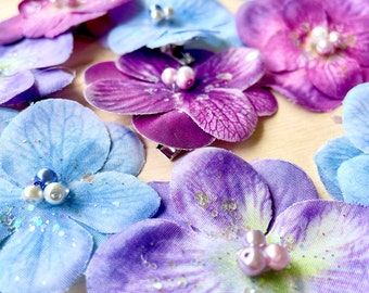 Purple Blue Hydrangea Flower Hair Clips/Quinceañera Hair Flowers for Hair Toddler Girl Women Gift from Mom Dad Summer Ballet Dance Hair Girl