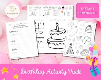 Happy Birthday Printable Activity Pack | Fun Worksheets, Party Favors, Classroom Celebration, Creative Play for Kids, Instant Download