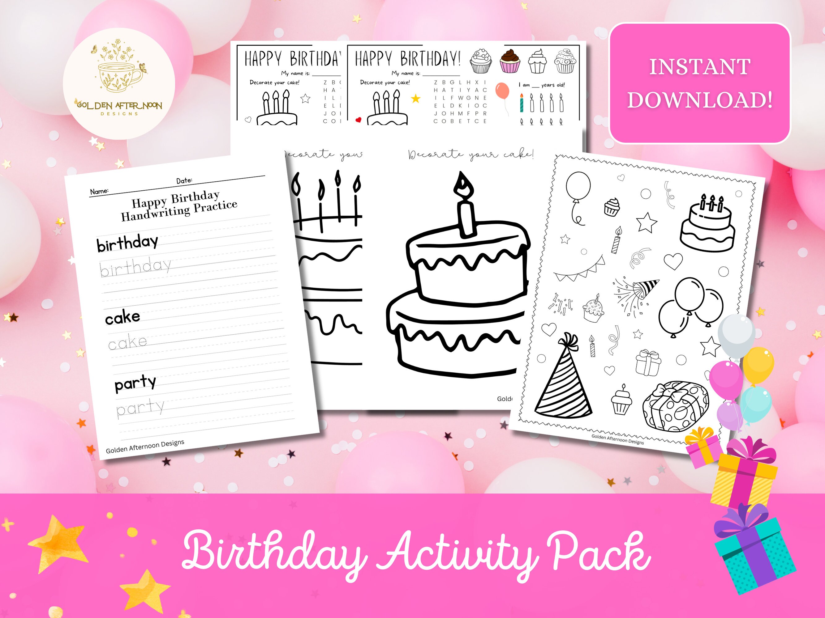Happy Birthday Printable Activity Pack | Fun Worksheets, Party Favors ...
