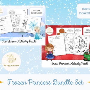 Frozen Princess Bundle Activity Worksheet Bundle/ Elsa Anna Handwriting Coloring Gingerbread Craft Disney Princess for Kids Party Printables