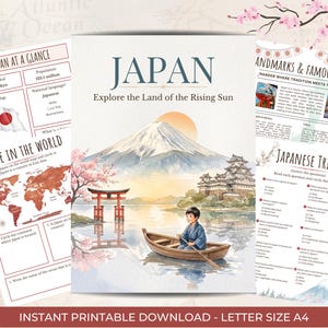 Japonia – moduł edukacyjny dla dzieci | Zeszyt ćwiczeń do nauki w domu do druku | Aktywności i geografia dla dzieci w wieku 6–10 lat