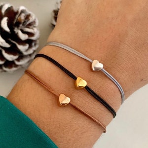 Heart bracelet with card in your desired color, heart bead in gold, rose gold or silver image 1