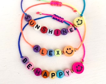 Personalized smiley bracelet, name bracelet, letter bracelet, with colorful letters, friendship bracelet, JGA, size adjustable