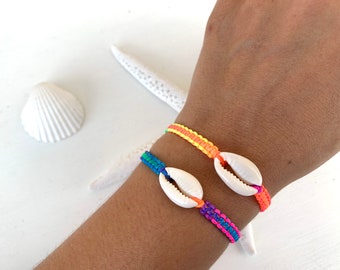 Colorful shell bracelet, silver 925, friendship bracelet, surfer bracelet, cowrie shell, length adjustable, macrame, bracelet boho