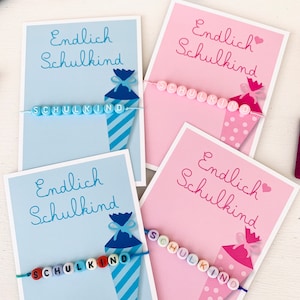 Armband für Schulanfang, Schulkind Armband, mit Karte, Geschenkidee für Mädchen oder Jungen zur Einschulung, Schulstart, Farbauswahl