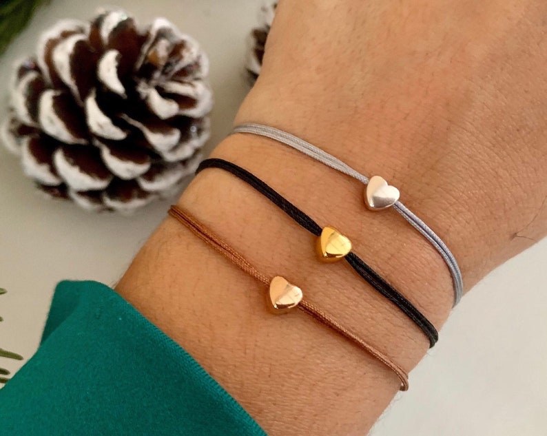 Heart bracelet with card in your desired color, heart bead in gold, rose gold or silver image 1