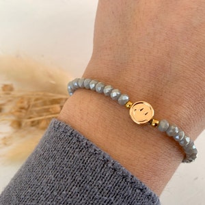 Smiley Armband, Perlenarmband, Glasschliffperlen, Freundschaftsarmband, Stapelarmband, elastisches Armband, Happy face