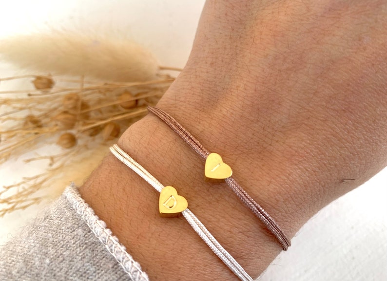 Personalized bracelet, heart with letter gold, initial bracelet, macrame heart bracelet, many colors, adjustable, favorite person image 6