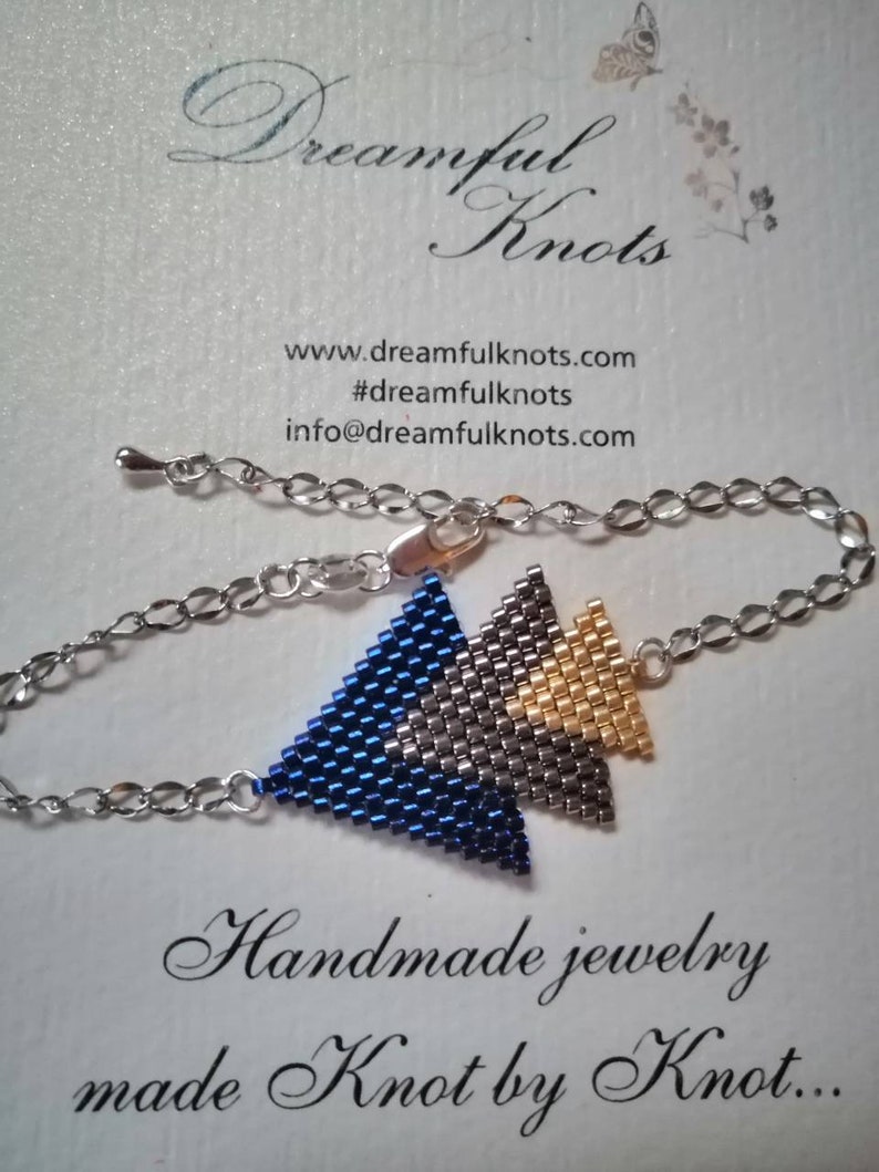 Beaded bracelet triangles, bracelet MiYuki beads, Christmas gift for woman, many colors, bracelet handmade stainless steel chain image 7