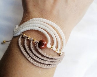 Bracelet with gold stone, in black white or blue, boho style macrame bracelet, jewelry hypoallergenic, gift for women