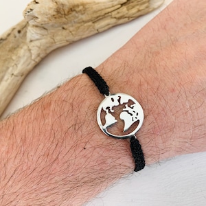 Globus Männer Armband, Armband für Herren, Weltkarte, Erde, in silber oder gold, Geschenk Vater, Größe verstellbar, Weltreise, Globetrotter