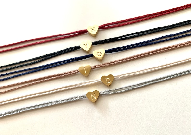 Personalized bracelet, heart with letter gold, initial bracelet, macrame heart bracelet, many colors, adjustable, favorite person image 3