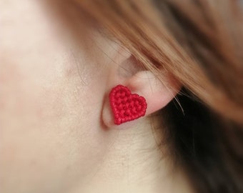 Heart stud earrings, macrame earrings heart shape, for woman, choice of colors, small earrings heart, jewelry for Valentine's Day