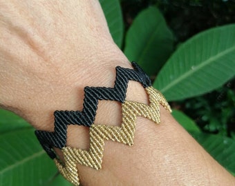 Zig zag chevron cuff bracelet, greek style, wide bracelet, macrame jewelry hypoallergenic, adjustable length