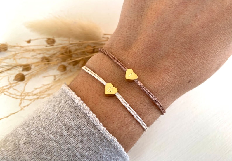 Personalized bracelet, heart with letter gold, initial bracelet, macrame heart bracelet, many colors, adjustable, favorite person image 4