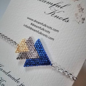 Beaded bracelet triangles, bracelet MiYuki beads, Christmas gift for woman, many colors, bracelet handmade stainless steel chain Royal blau