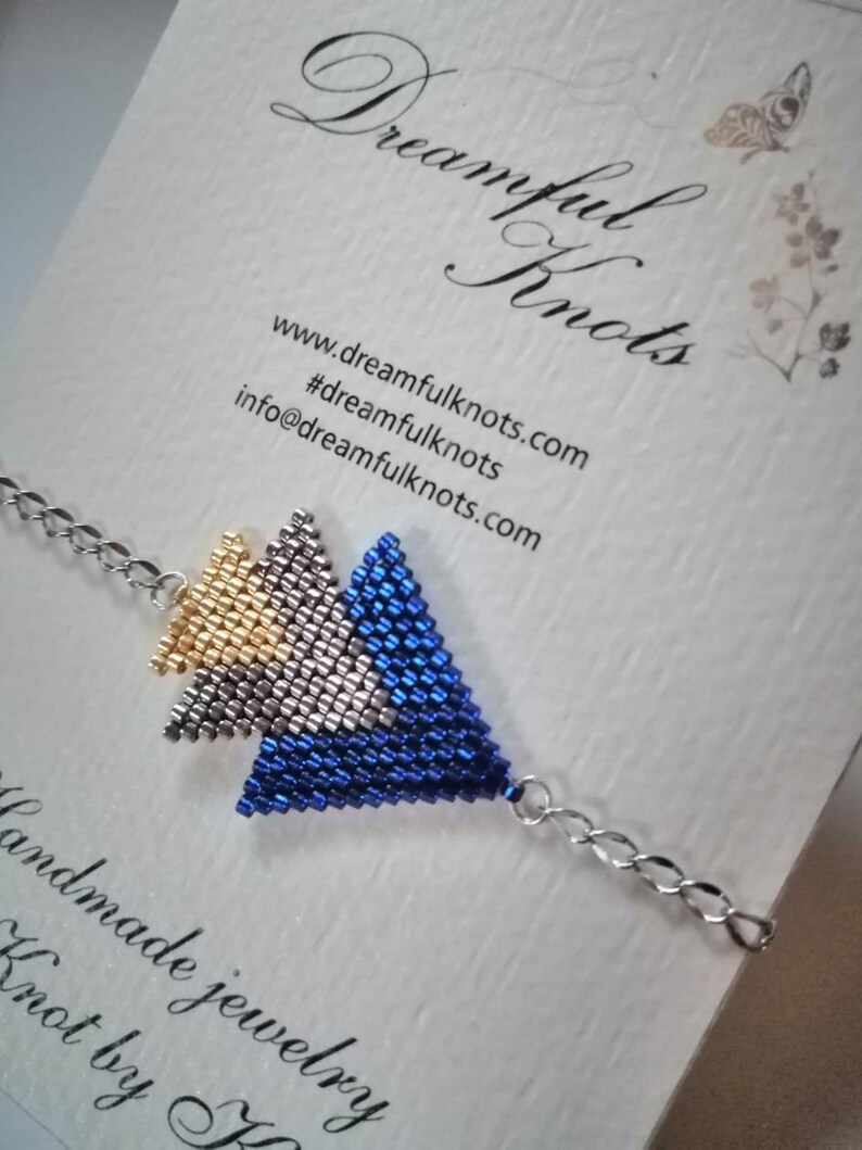 Beaded bracelet triangles, bracelet MiYuki beads, Christmas gift for woman, many colors, bracelet handmade stainless steel chain Royal blau
