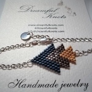 Beaded bracelet triangles, bracelet MiYuki beads, Christmas gift for woman, many colors, bracelet handmade stainless steel chain Grau blau matt