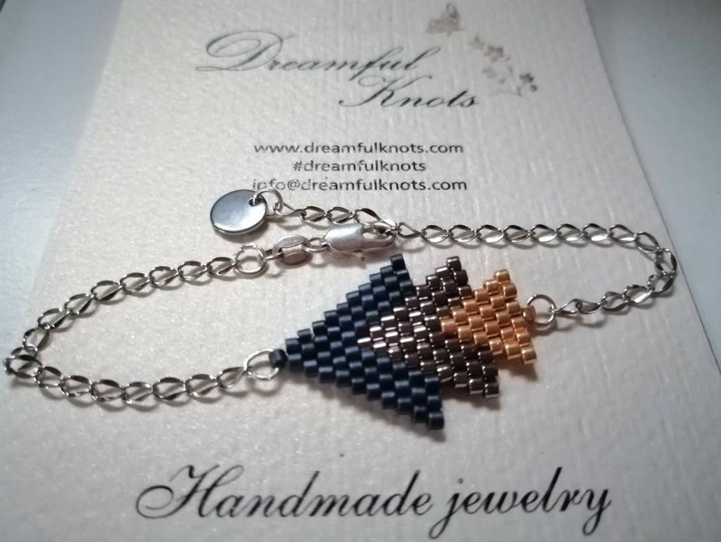 Beaded bracelet triangles, bracelet MiYuki beads, Christmas gift for woman, many colors, bracelet handmade stainless steel chain Grau blau matt